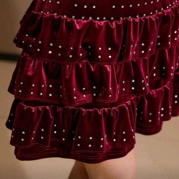 Luxury Rhinestone Beaded Velour Dress with Ruffl Party Dress sz Medium - Picture 3 of 5
